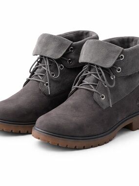 Timberland Womens Fold Over Boots Gray Nubuck Leather Size 9 Lace Up Ankle Boots
